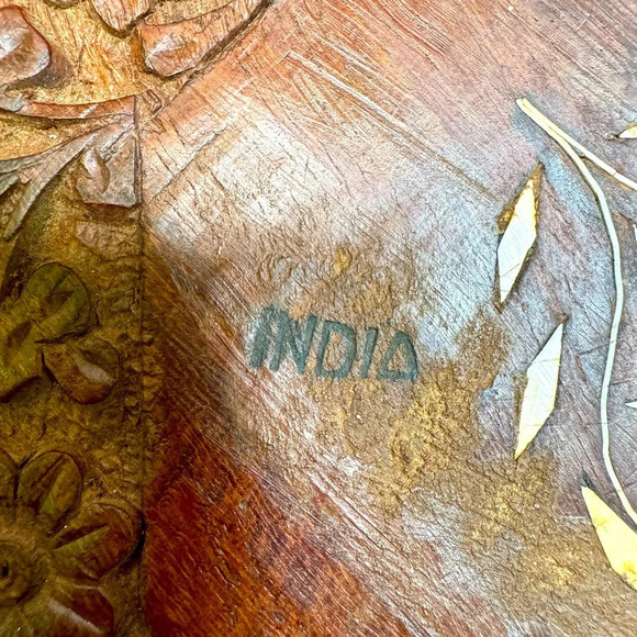 BOHO Indian carved inlay teak wood trey-Loving Coastal Living hand carved 1940. - Picture 4 of 7